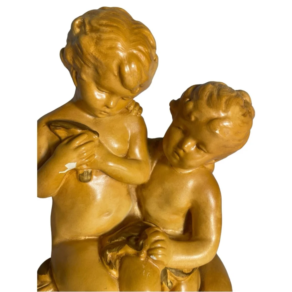 REPAIRED Boy & Girl Young kids statue Italian Terracotta? Ceramic? Cherub